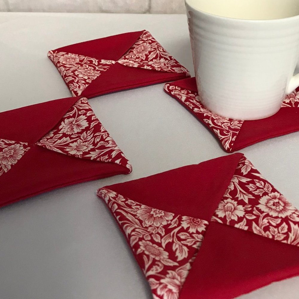 Handmade Fabric Coasters Set of 4 red white